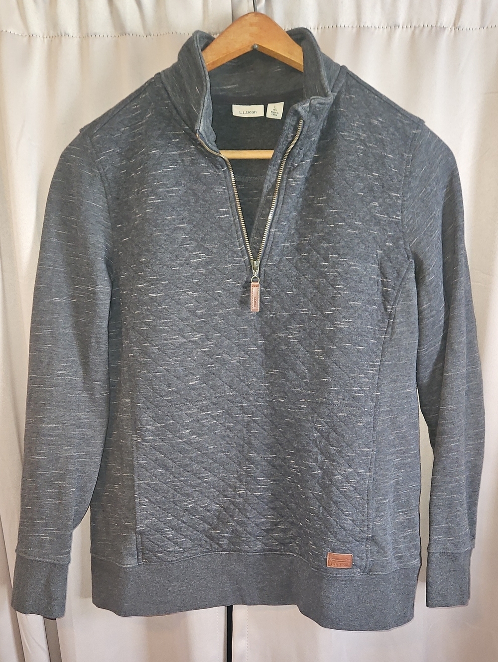 L.L. Bean Heathered Dark Gray Quilted Half-Zip Sweatshirt